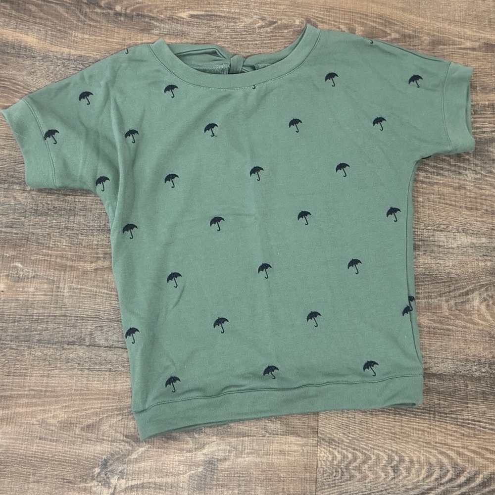 Modcloth Green Light Short Sleeve Sweater with Umbrella Pattern